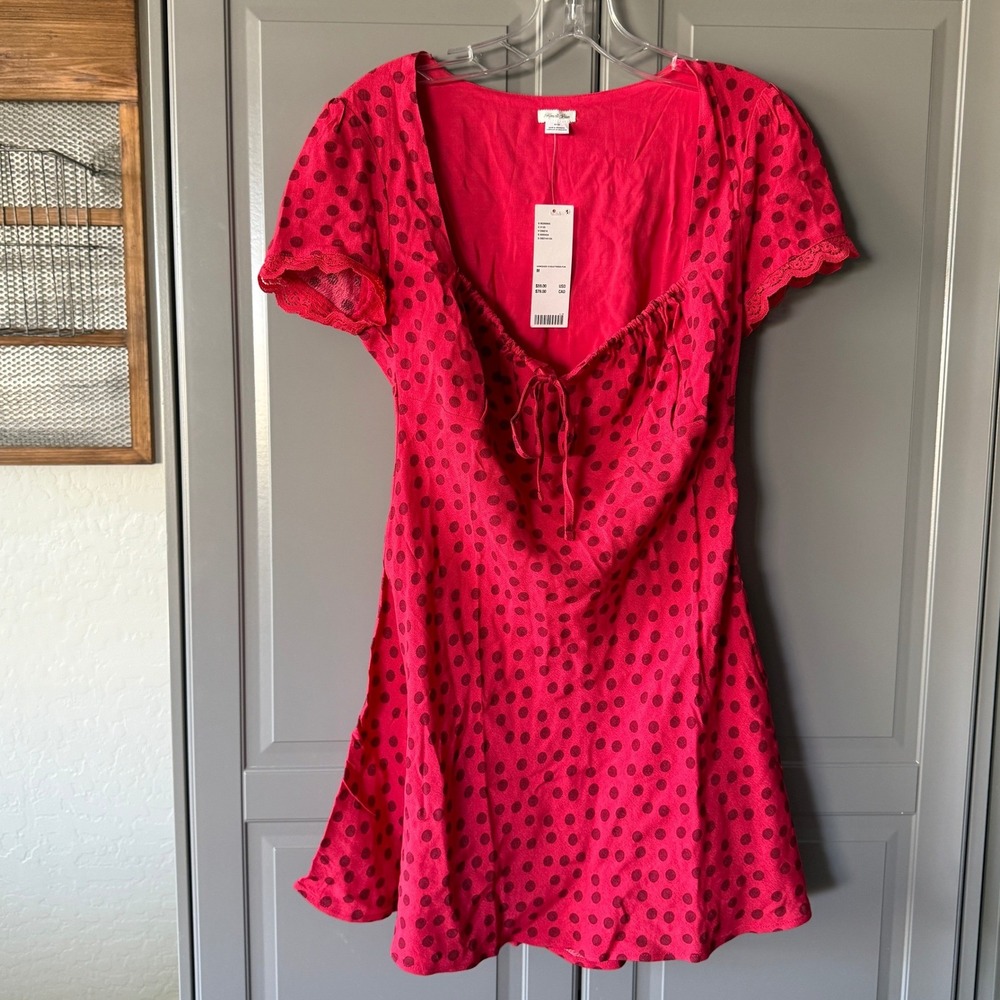 Kimchi Blue Red Polka Dot Mini Dress with Tie Front